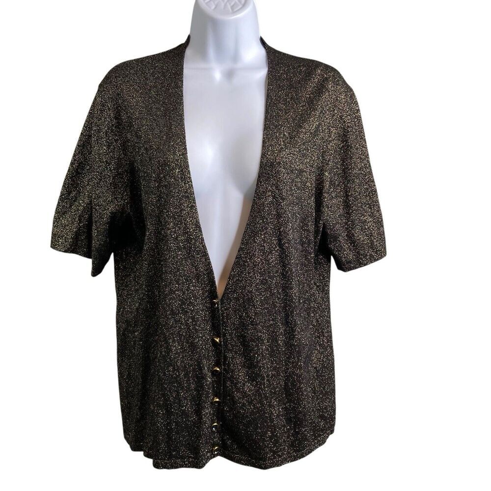Carmen Marc Valvo Black Sparkly Button Up Knit Shirt Size 1X Special Occasion